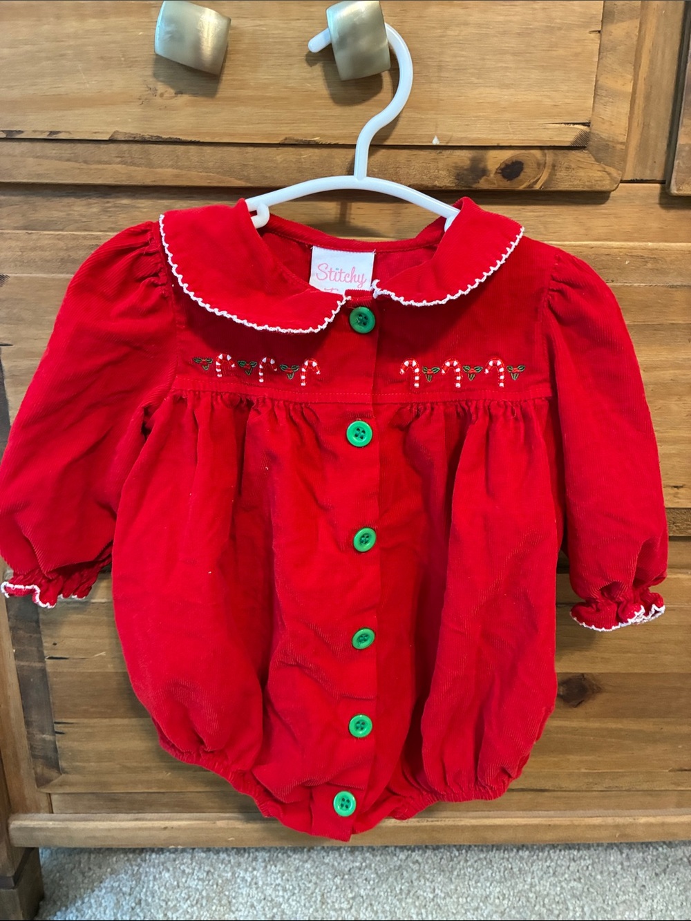 Stitchy Red Corduroy Baby One-Piece with Embroidery